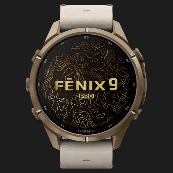 Garmin Fenix 9 Pro 43mm LTE AMOLED Sapphire Autumn Gold Titanium with Bone Leather Band