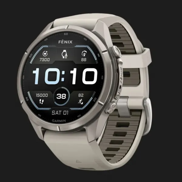 Garmin Fenix 9 Pro 43mm AMOLED Sapphire Titanium with Fog Gray/Dark Sandstone Silicone Band