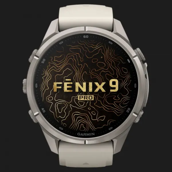 Garmin Fenix 9 Pro 43mm AMOLED Sapphire Titanium with Fog Gray/Dark Sandstone Silicone Band