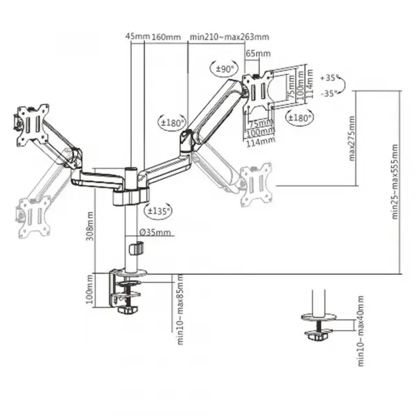 Кронштейн Gembird для 2 моніторів 17"-32" (MA-DA2P-01) (Black)