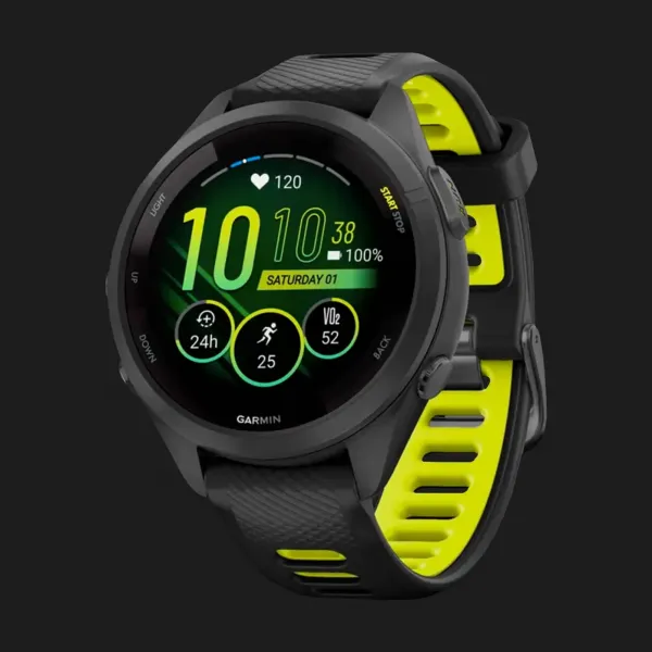 Garmin Forerunner 265S Black Bezel and Case with Black/Amp Yellow Silicone Band