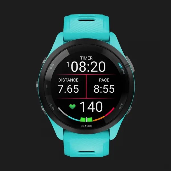 Garmin Forerunner 265 Black Bezel with Aqua Case and Aqua/Black Silicone Band
