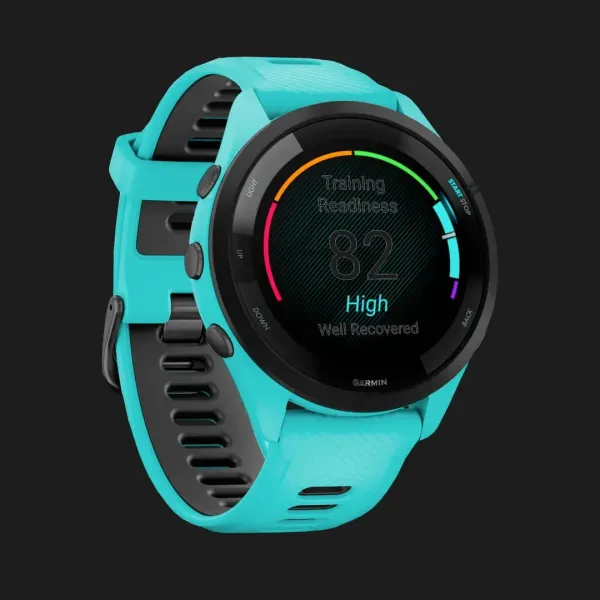 Garmin Forerunner 265 Black Bezel with Aqua Case and Aqua/Black Silicone Band