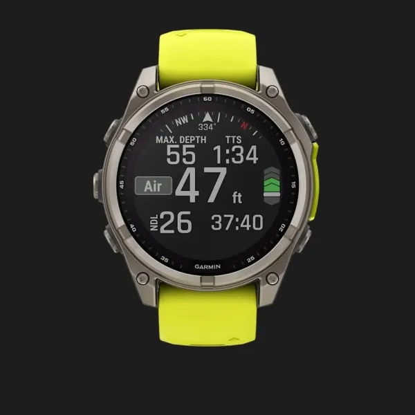 Garmin Fenix 8 47mm Solar Sapphire Titanium with Amp Yellow/Graphite Silicone Band
