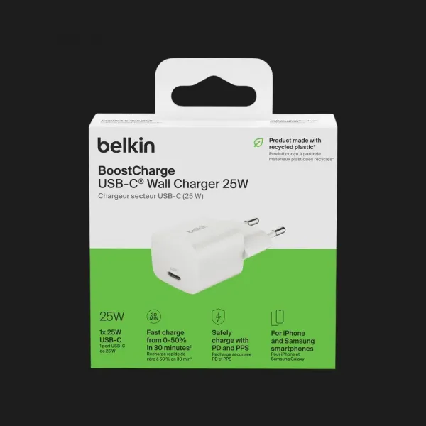 Блок живлення Belkin Home Charger 25W USB-C PD (White) (WCA012KQWH)