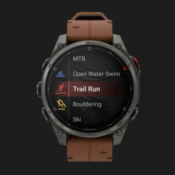 Garmin Fenix 8 Pro 47mm AMOLED Sapphire Carbon Gray DLC titanium with Chestnut Leather Band